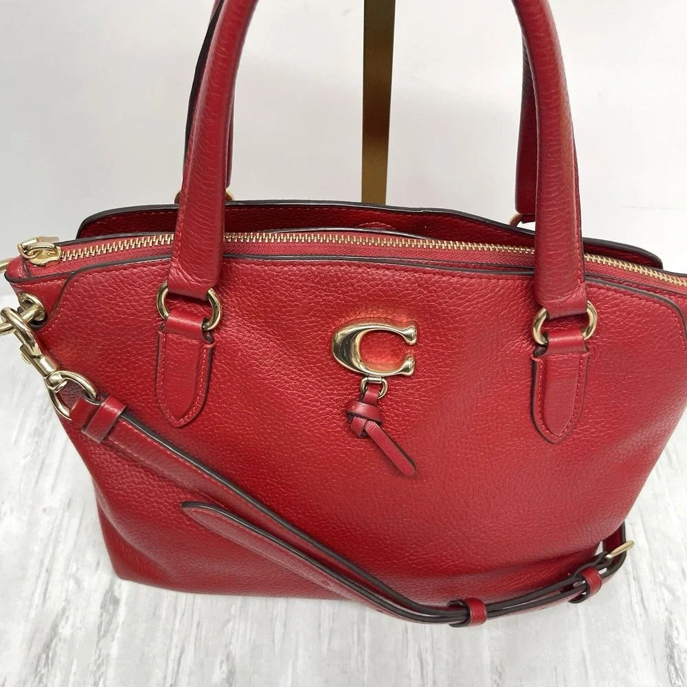 Coach Remi 1317 Satchel True Red Pebbled‎ Leather Crossbody Handbag Preowned